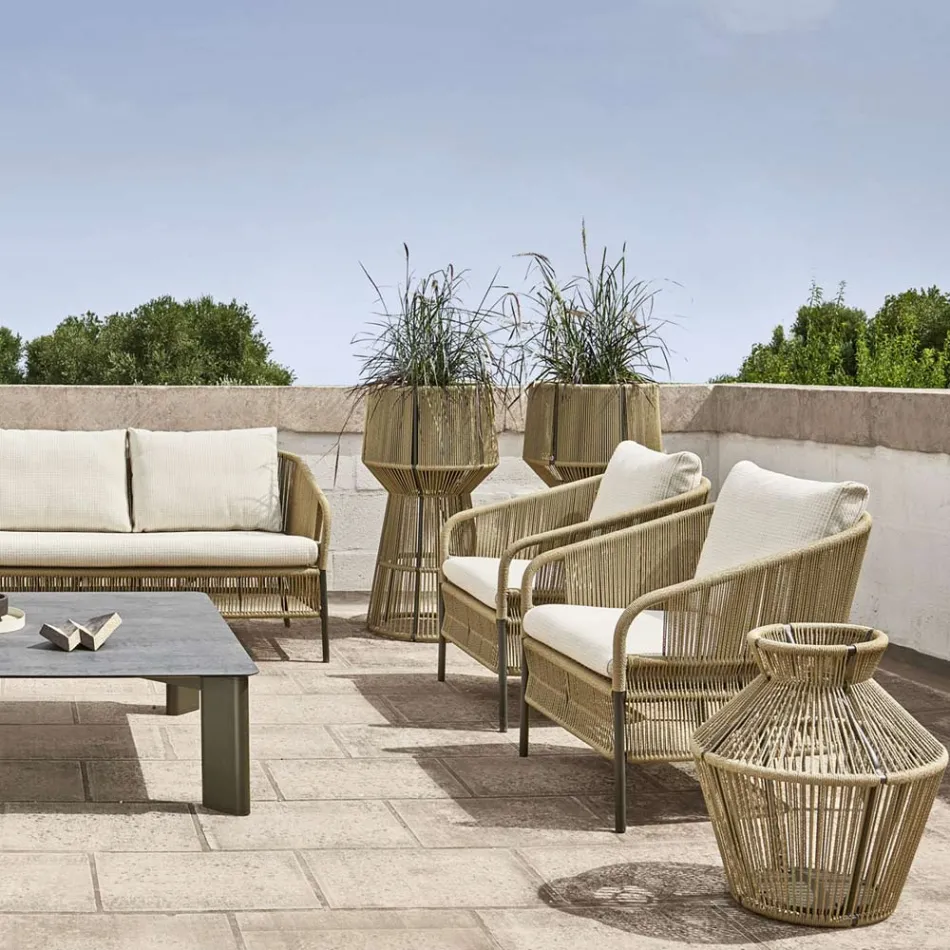 Outdoor Armchair with Woven Seat and Cushions - Cricket by Varaschin Viadurini