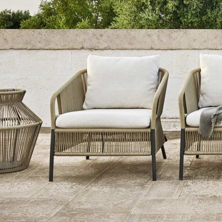Outdoor Armchair with Woven Seat and Cushions - Cricket by Varaschin Viadurini