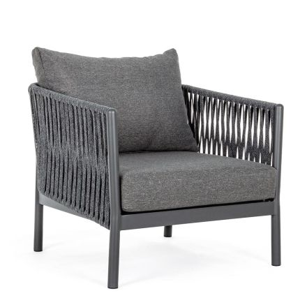 Outdoor Armchair in Aluminium, Rope and Anthracite Fabric, Homemotion - Shama Viadurini