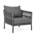 Outdoor Armchair in Aluminum, Rope and Anthracite Fabric, Homemotion - Shama