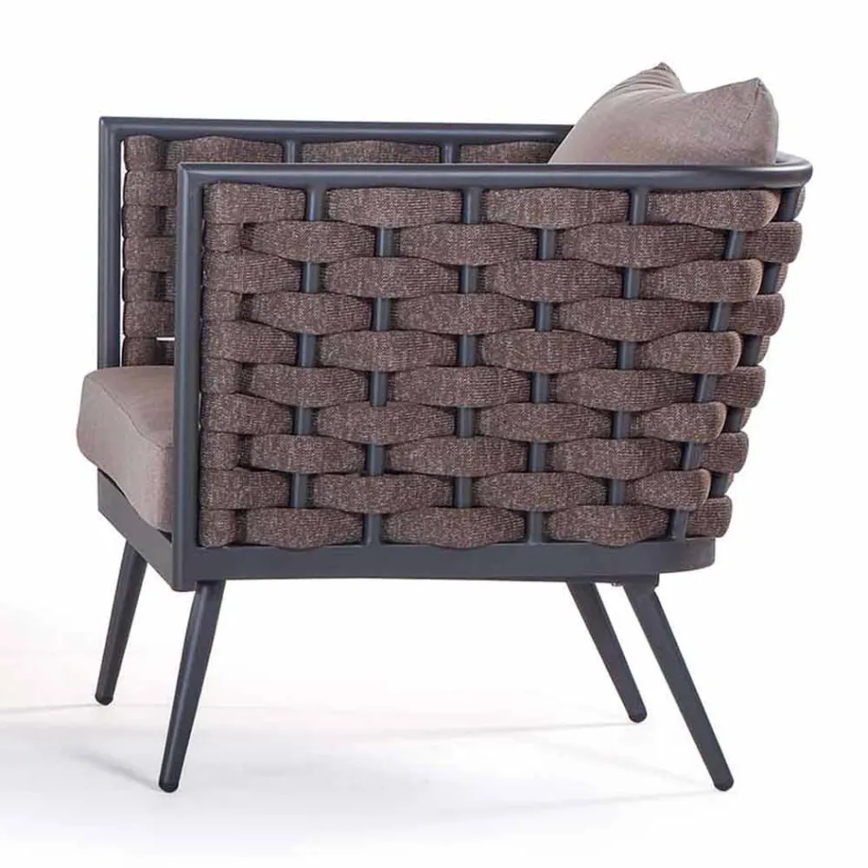 Outdoor Armchair in Aluminum and Rope with Fabric Cushions - Rasti Viadurini