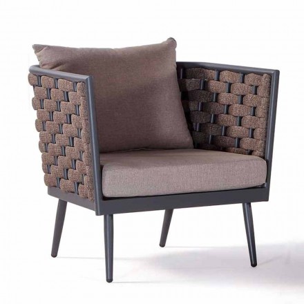 Outdoor Armchair in Aluminum and Rope with Fabric Cushions - Rasti Viadurini