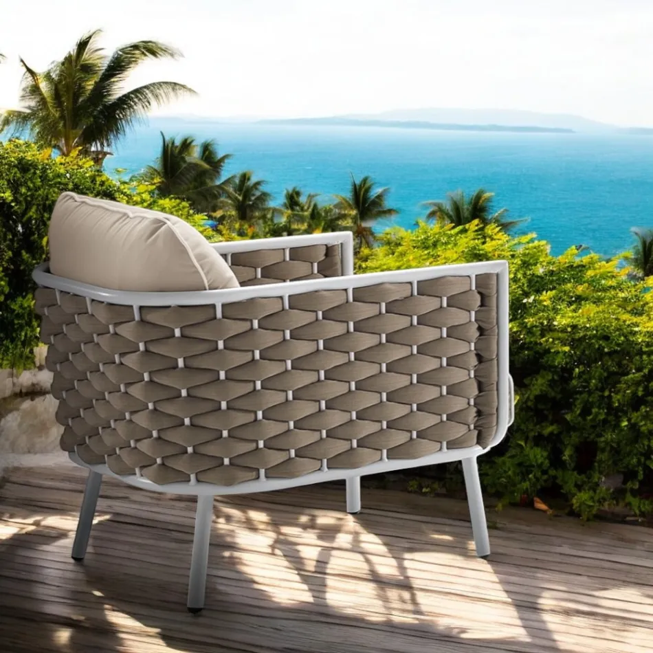 Outdoor Armchair in Aluminum and Hand Woven Fabric - Reda Viadurini