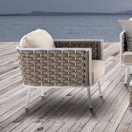 Outdoor Armchair in Aluminum and Hand Woven Fabric - Reda Viadurini