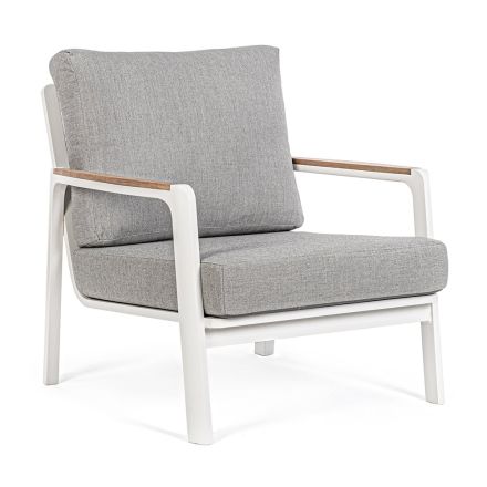 Outdoor Armchair in Aluminium, Teak and Fabric, Homemotion, 2 Pieces - Cara Viadurini