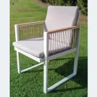 Outdoor Armchair in Aluminum Varnished with Nautical Rope and Teak - Chase Viadurini