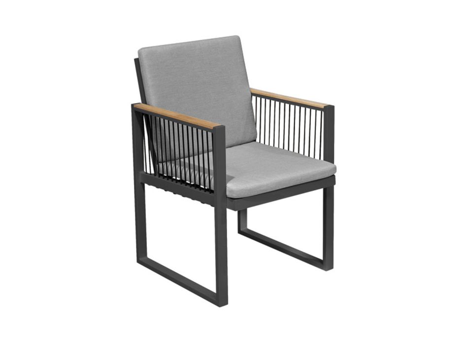 Outdoor Armchair in Aluminum Painted with Nautical Rope and Teak - Chase Viadurini