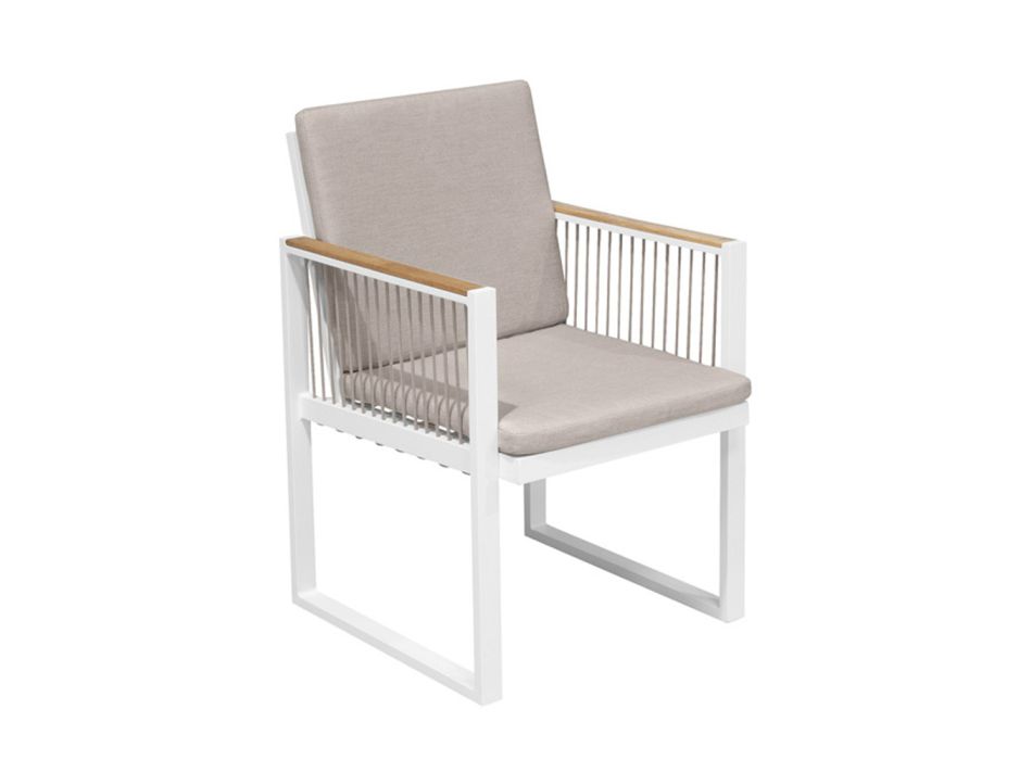 Outdoor Armchair in Aluminum Painted with Nautical Rope and Teak - Chase Viadurini