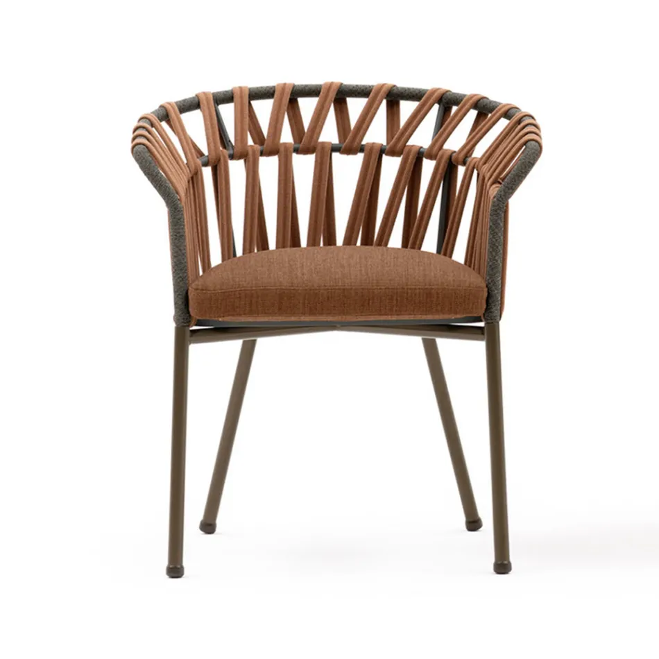 Outdoor Armchair in Rope, Fabric and Aluminum - Emma Cross by Varaschin Viadurini