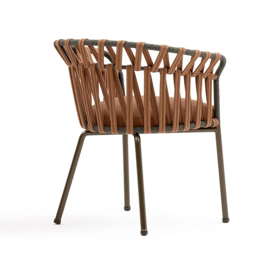 Outdoor Armchair in Rope, Fabric and Aluminum - Emma Cross by Varaschin Viadurini