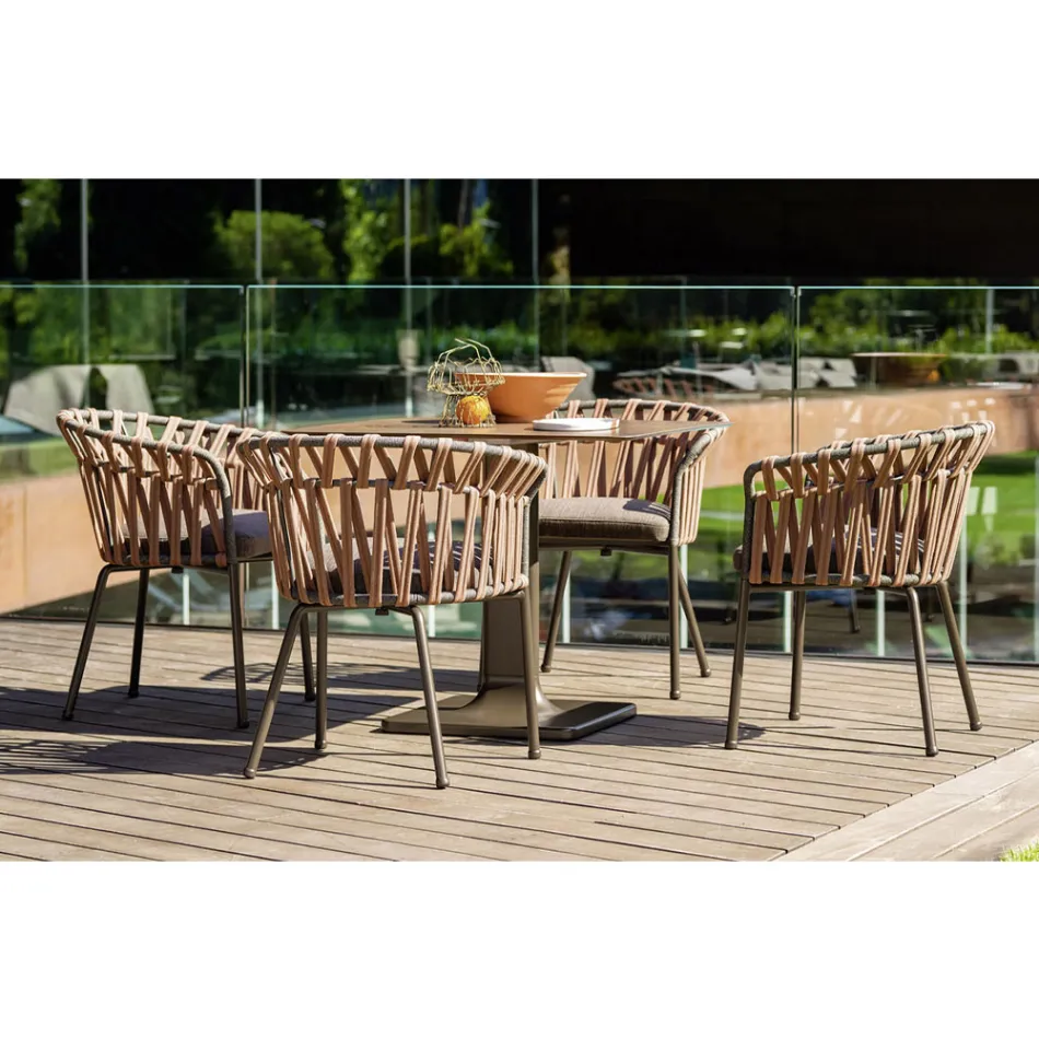 Outdoor Armchair in Rope, Fabric and Aluminum - Emma Cross by Varaschin Viadurini