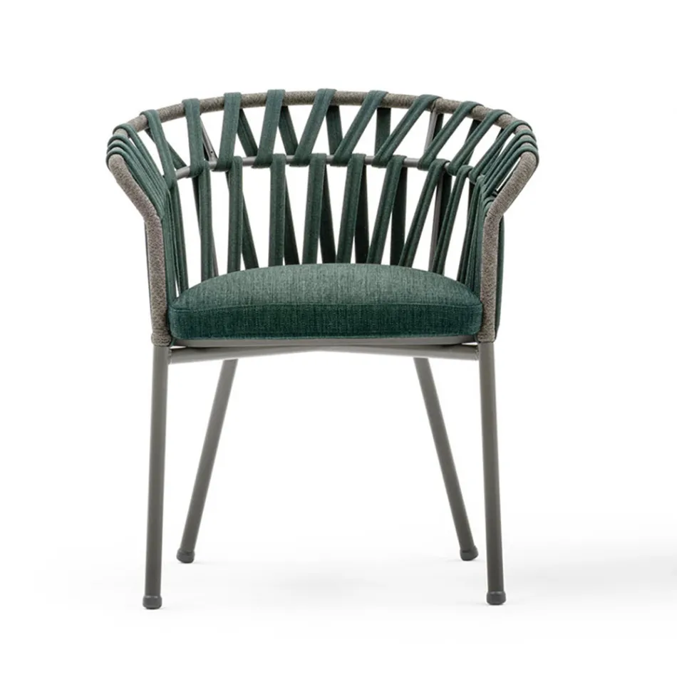 Outdoor Armchair in Rope, Fabric and Aluminum - Emma Cross by Varaschin Viadurini