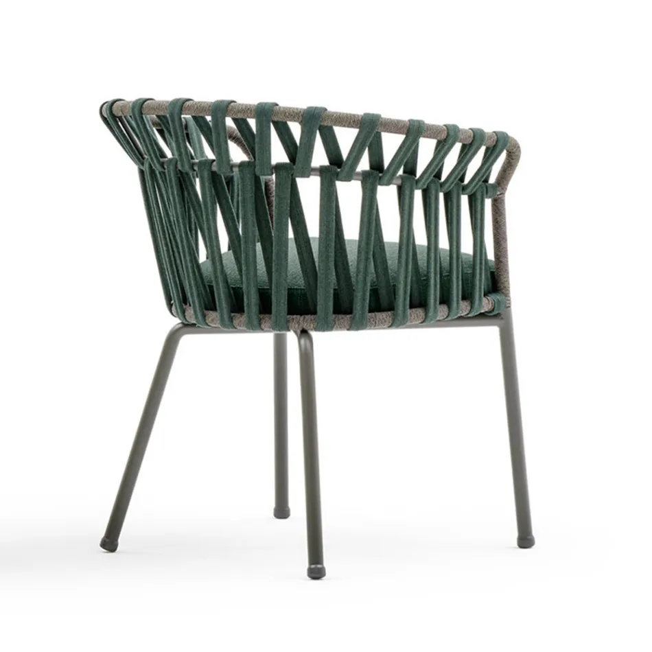 Outdoor Armchair in Rope, Fabric and Aluminum - Emma Cross by Varaschin Viadurini