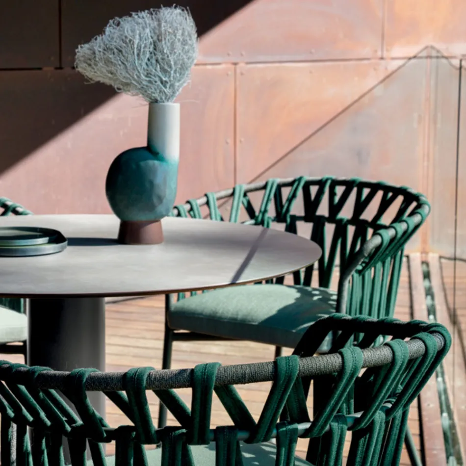 Outdoor Armchair in Rope, Fabric and Aluminum - Emma Cross by Varaschin Viadurini