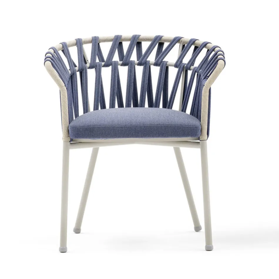 Outdoor Armchair in Rope, Fabric and Aluminum - Emma Cross by Varaschin Viadurini