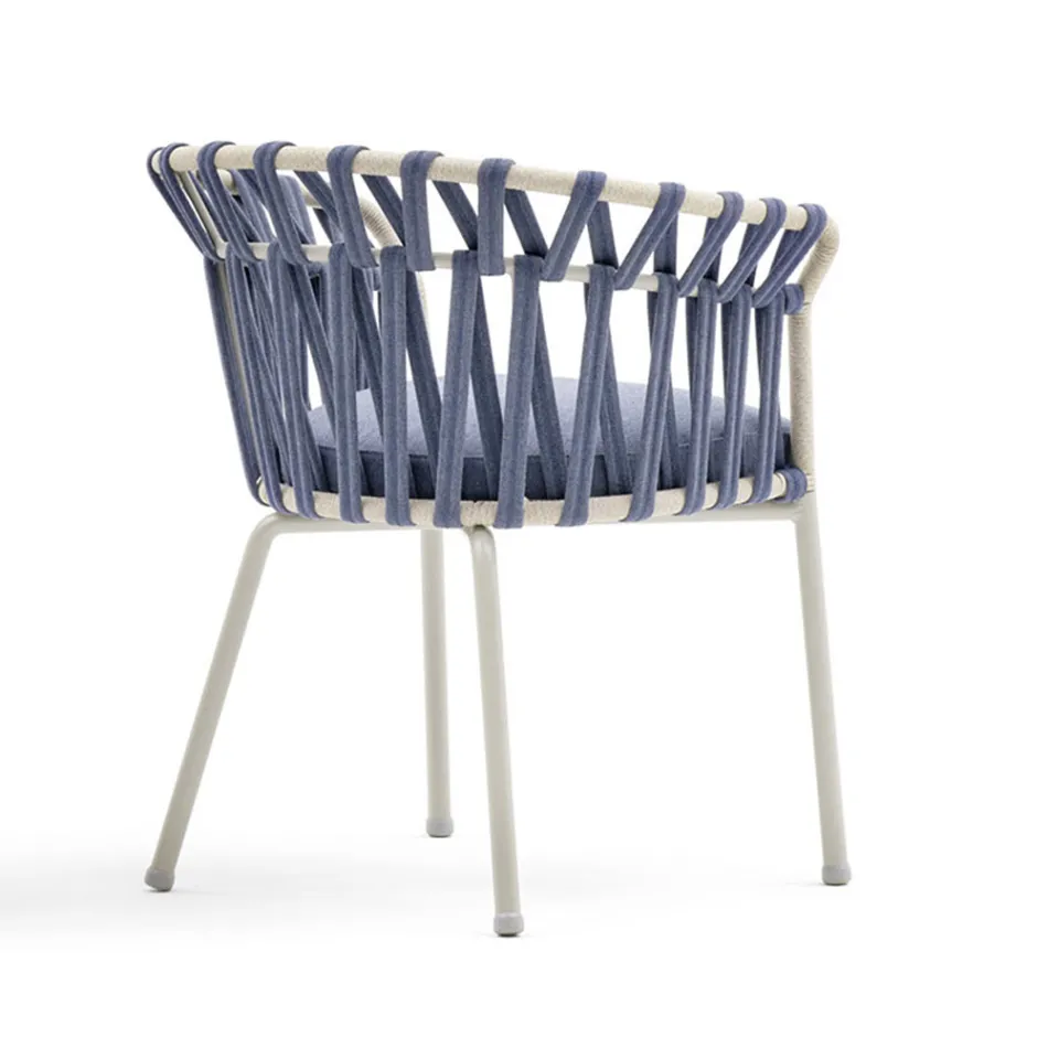 Outdoor Armchair in Rope, Fabric and Aluminum - Emma Cross by Varaschin Viadurini