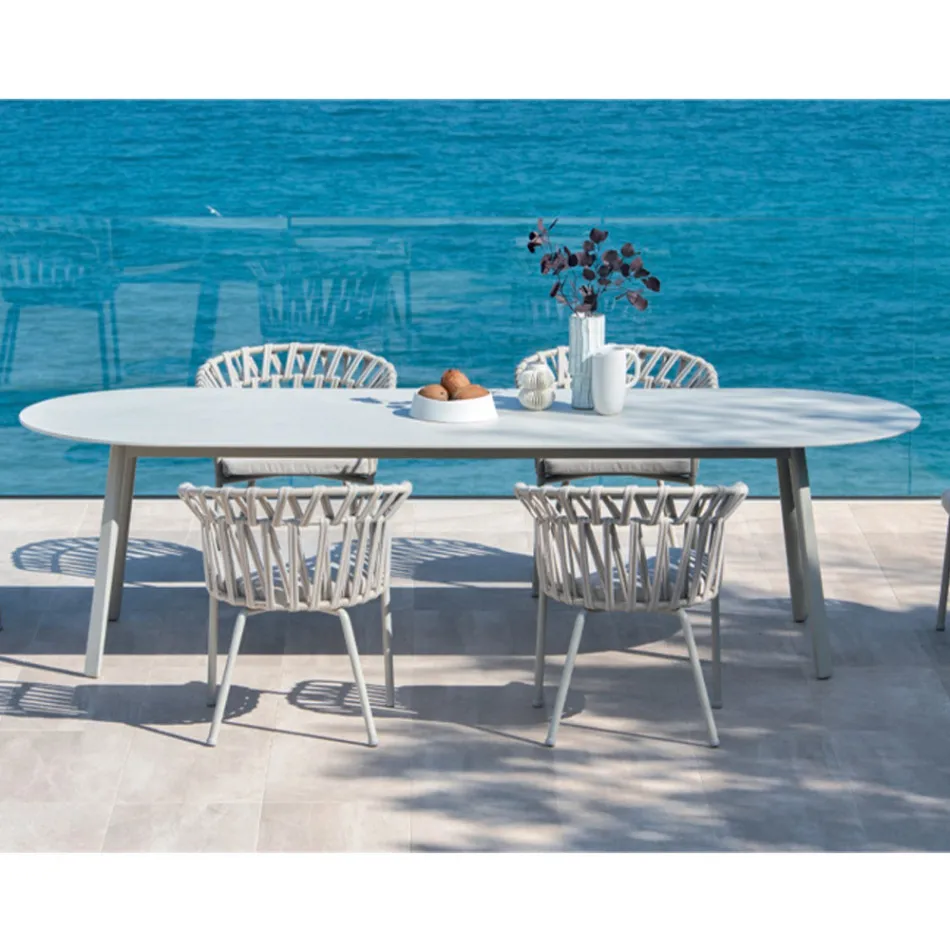 Outdoor Armchair in Rope, Fabric and Aluminum - Emma Cross by Varaschin Viadurini