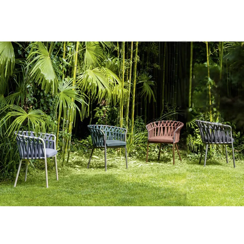 Outdoor Armchair in Rope, Fabric and Aluminum - Emma Cross by Varaschin Viadurini