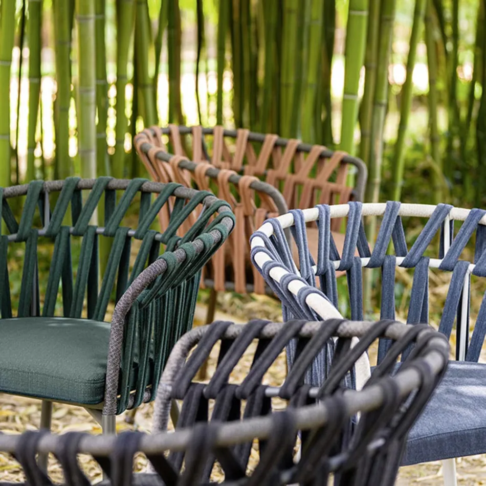 Outdoor Armchair in Rope, Fabric and Aluminum - Emma Cross by Varaschin Viadurini
