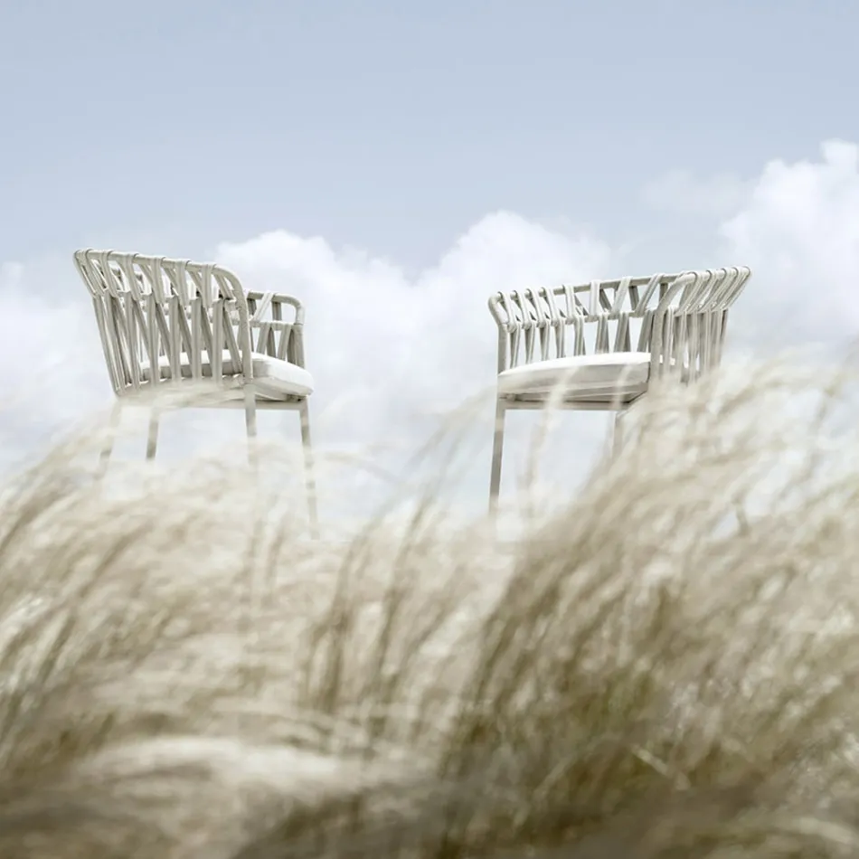 Outdoor Armchair in Rope, Fabric and Aluminum - Emma Cross by Varaschin Viadurini