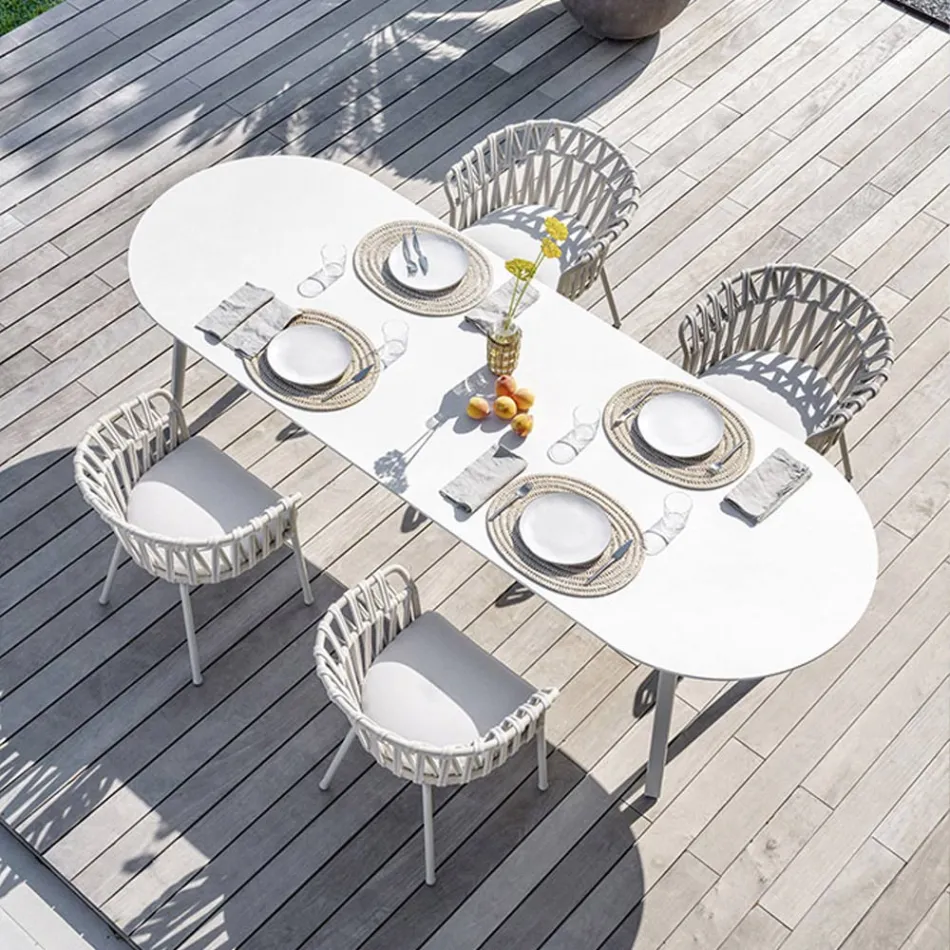 Outdoor Armchair in Rope, Fabric and Aluminum - Emma Cross by Varaschin Viadurini