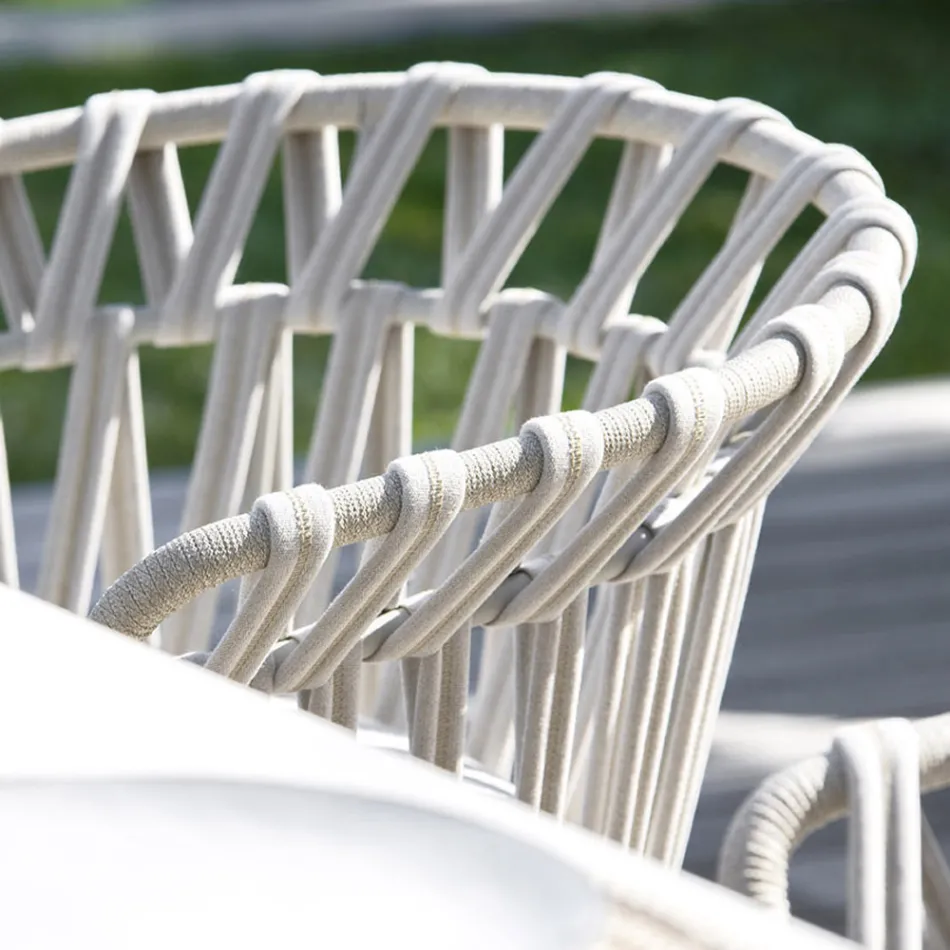 Outdoor Armchair in Rope, Fabric and Aluminum - Emma Cross by Varaschin Viadurini