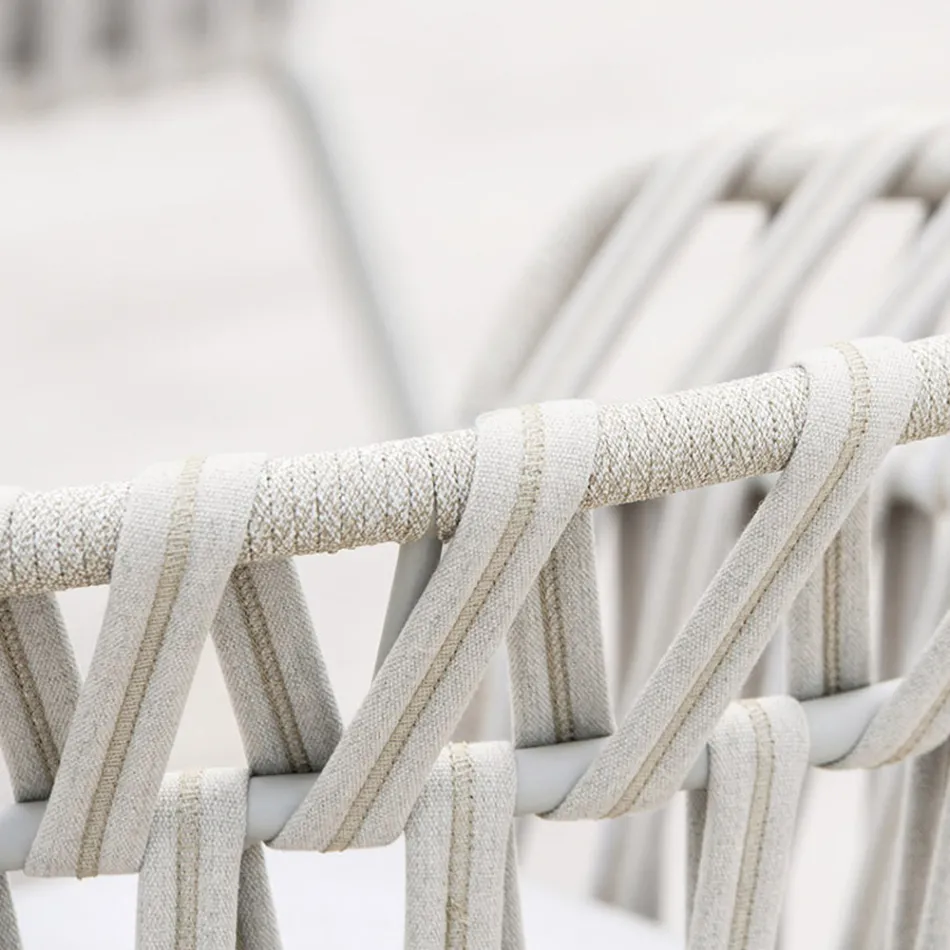 Outdoor Armchair in Rope, Fabric and Aluminum - Emma Cross by Varaschin Viadurini