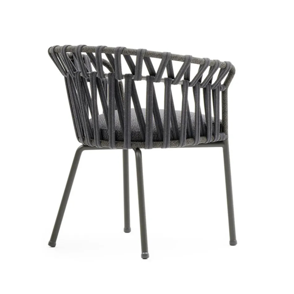 Outdoor Armchair in Rope, Fabric and Aluminum - Emma Cross by Varaschin Viadurini