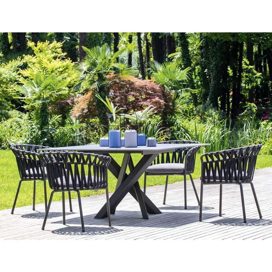 Outdoor Armchair in Rope, Fabric and Aluminum - Emma Cross by Varaschin Viadurini