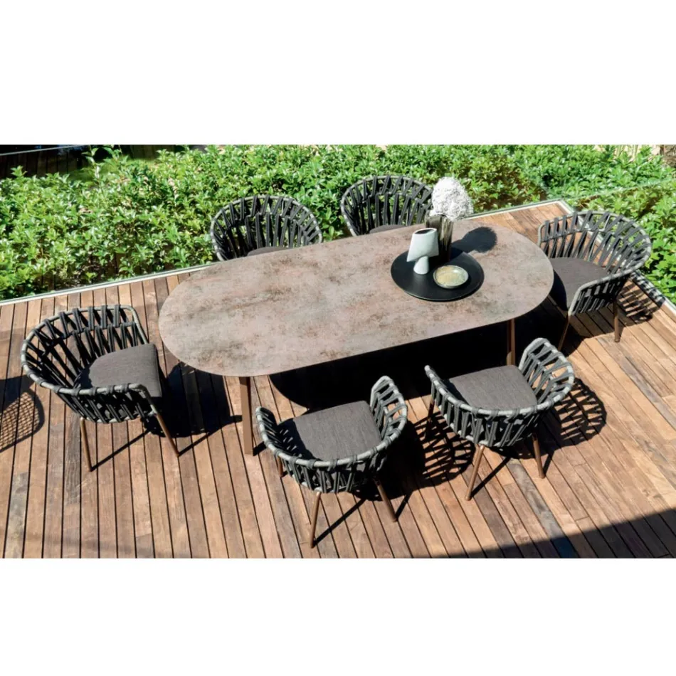 Outdoor Armchair in Rope, Fabric and Aluminum - Emma Cross by Varaschin Viadurini