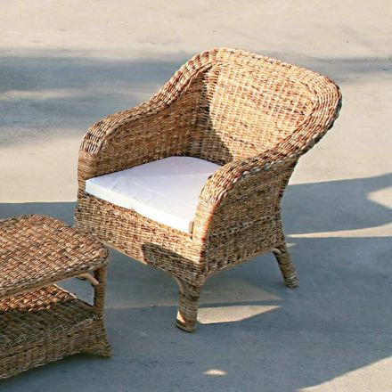 Outdoor Armchair in Natural Banana Weaving and Ecru Cushion - Dish Viadurini