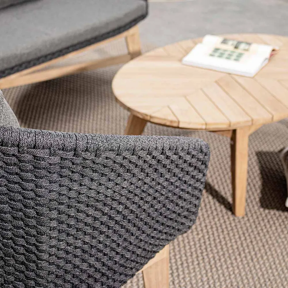 Outdoor Armchair in Rope Weaving and Teak Wood, Homemotion - Callum Viadurini