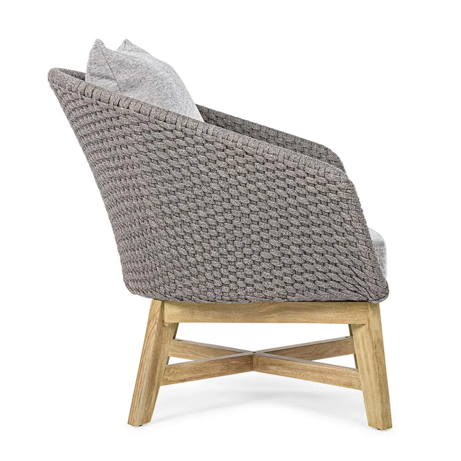 Outdoor Armchair in Rope Weaving and Teak Wood, Homemotion - Callum Viadurini