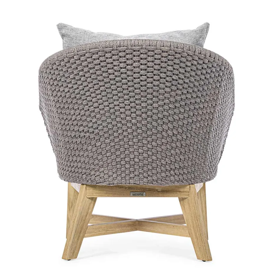 Outdoor Armchair in Rope Weaving and Teak Wood, Homemotion - Callum Viadurini