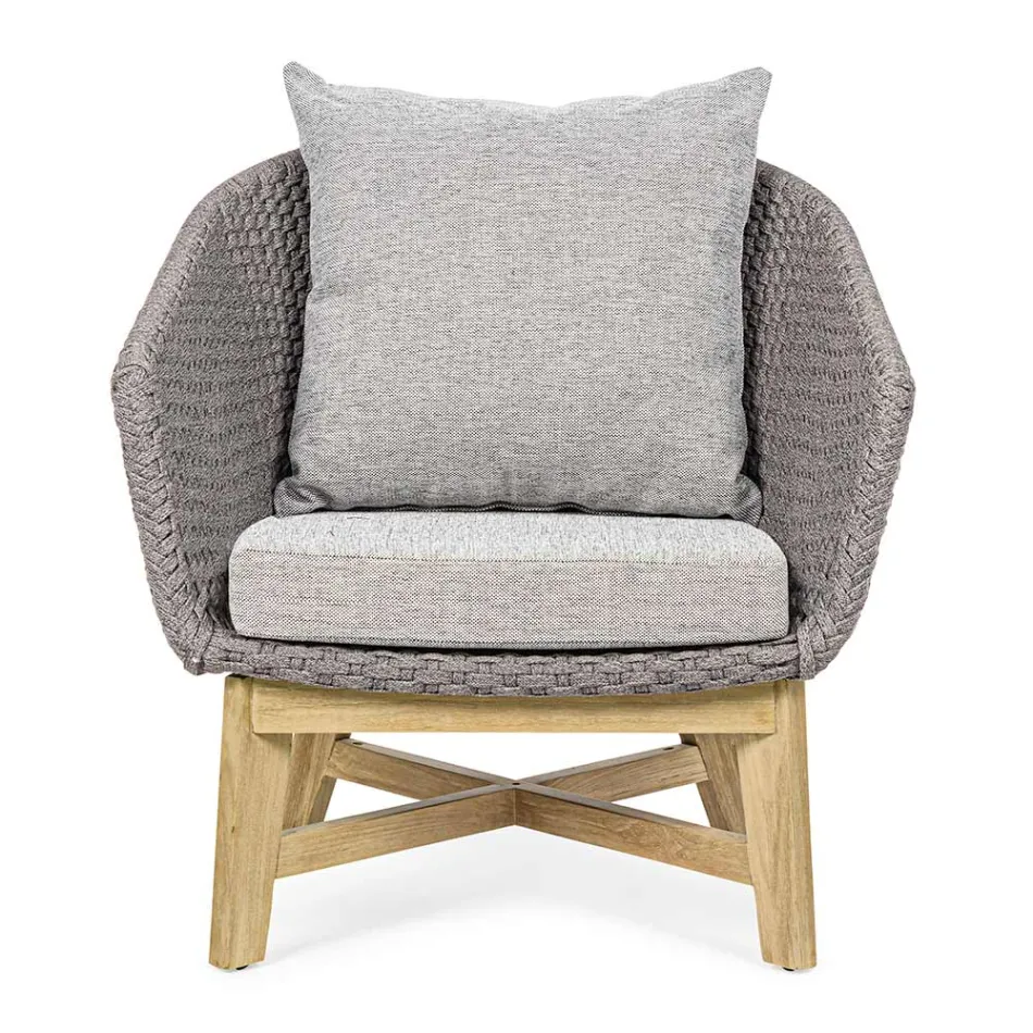 Outdoor Armchair in Rope Weaving and Teak Wood, Homemotion - Callum Viadurini