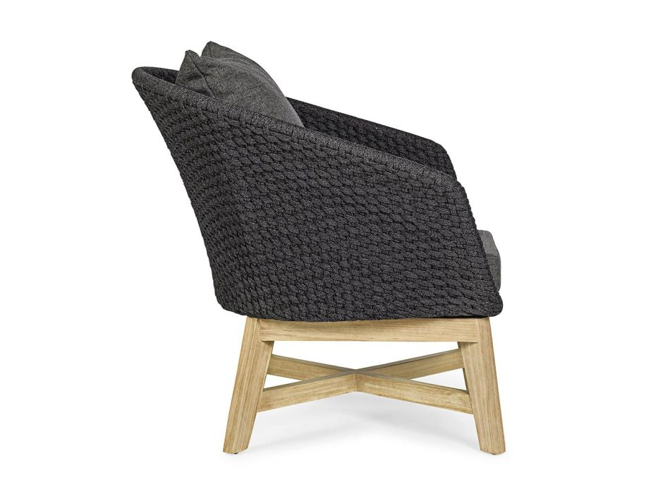 Outdoor Armchair in Rope Weaving and Teak Wood, Homemotion - Callum Viadurini