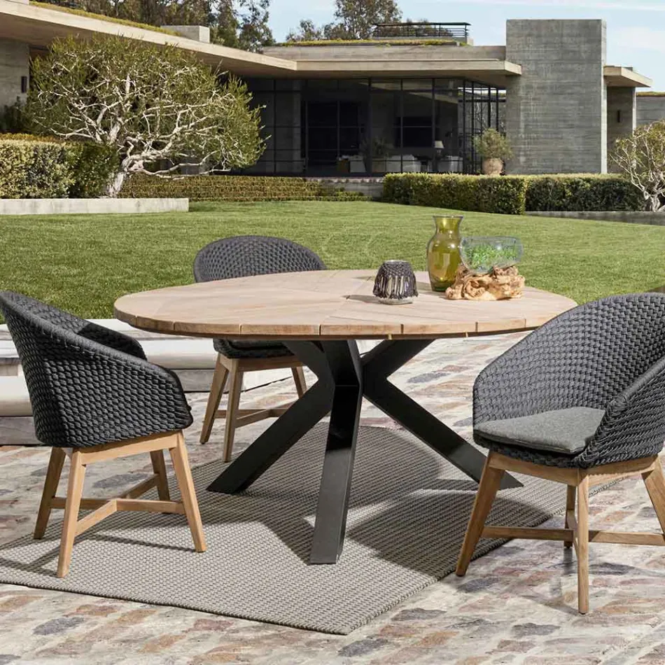 Outdoor Armchair in Wood and Rope with Cushion, Homemotion, 2 Pieces - Oskana Viadurini