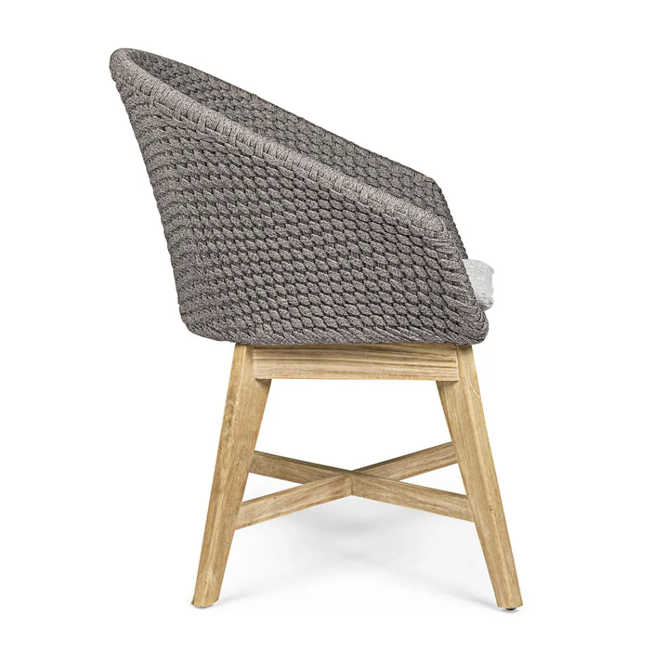 Outdoor Armchair in Wood and Rope with Cushion, Homemotion, 2 Pieces - Oskana Viadurini
