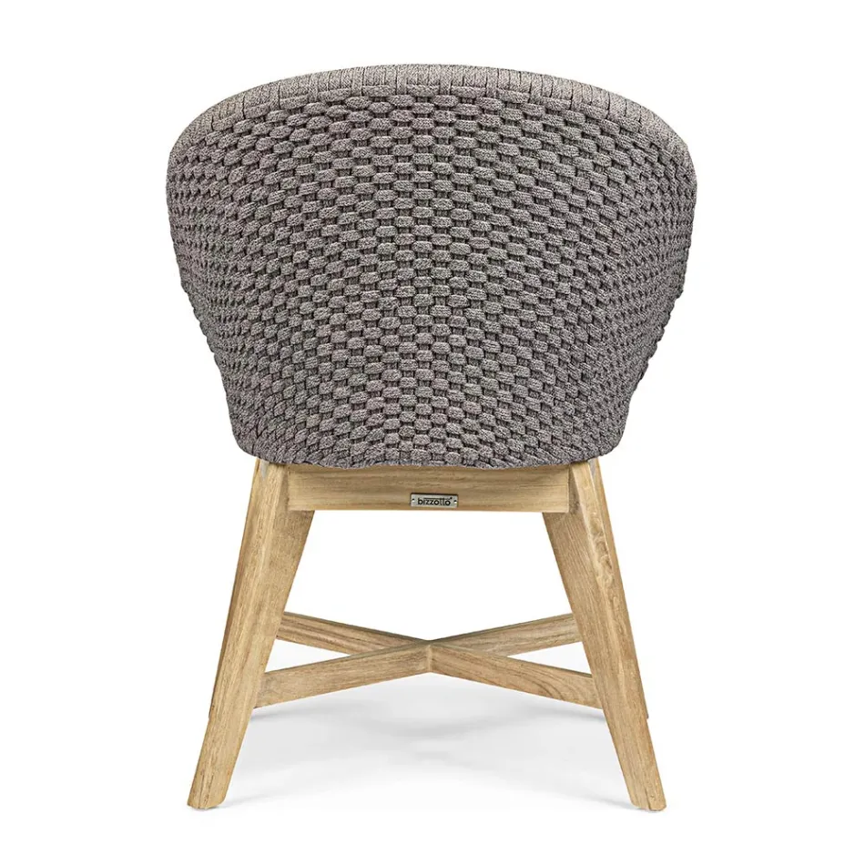 Outdoor Armchair in Wood and Rope with Cushion, Homemotion, 2 Pieces - Oskana Viadurini