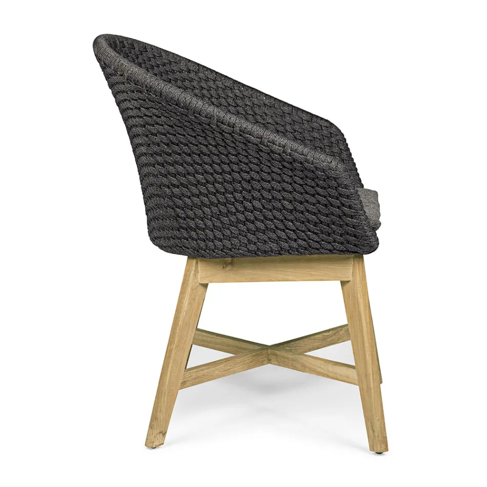 Outdoor Armchair in Wood and Rope with Cushion, Homemotion, 2 Pieces - Oskana Viadurini