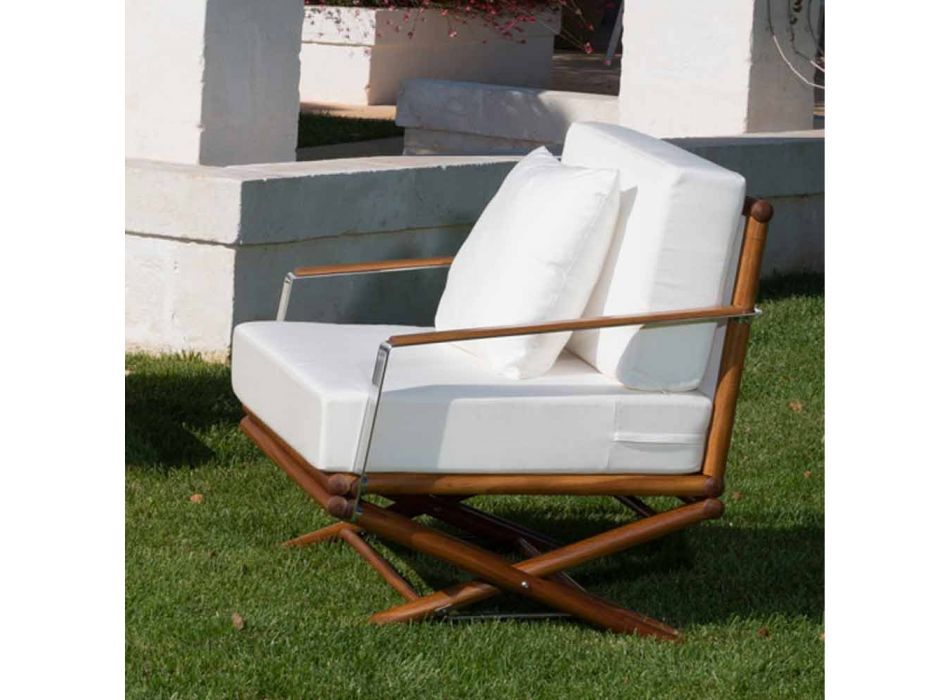 Outdoor Armchair in Natural Wood or Glossy or Matt Black and Cushion - Suzana Viadurini