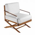 Design Outdoor Armchair in Natural or Black Wood with Cushion - Suzana