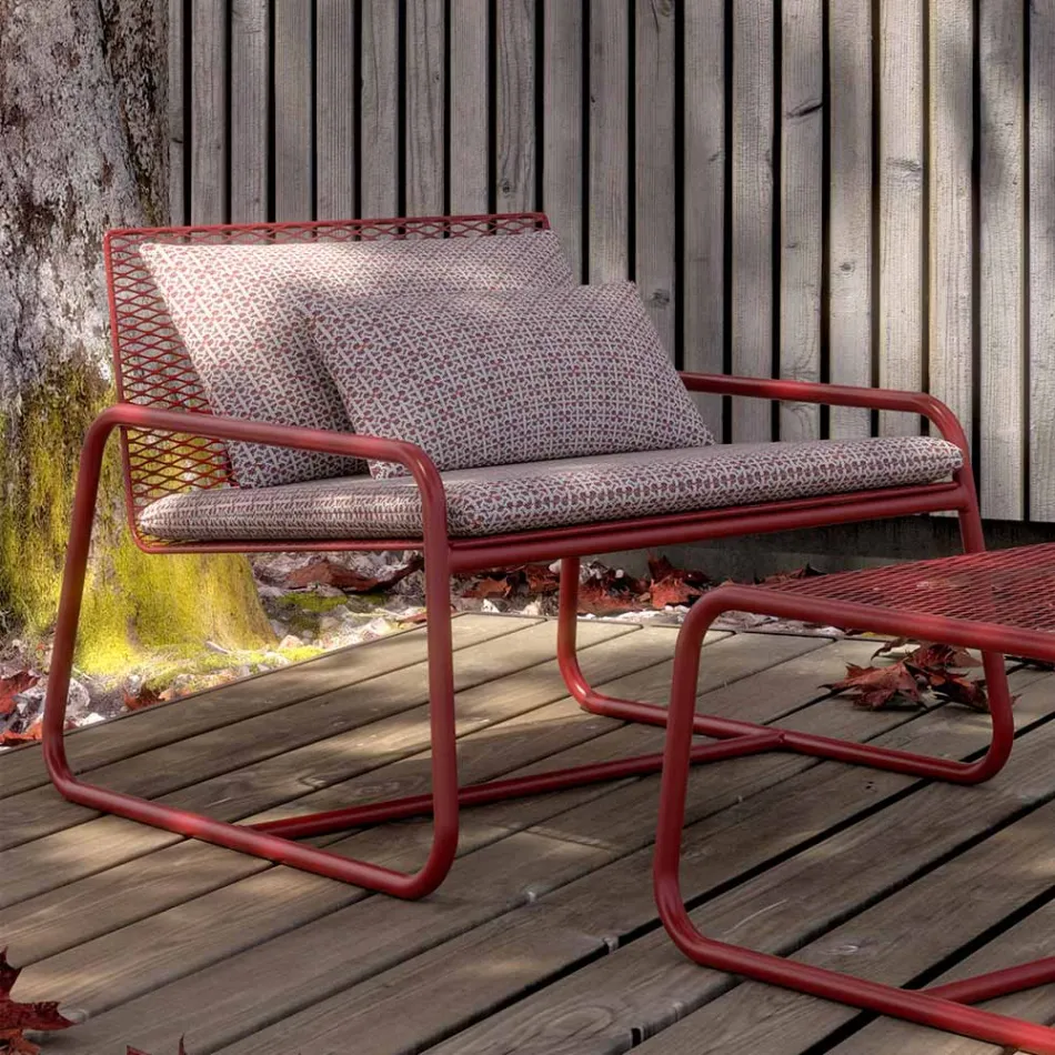 Outdoor Metal Armchair with Luxury Cushion Made in Italy - Karol Viadurini