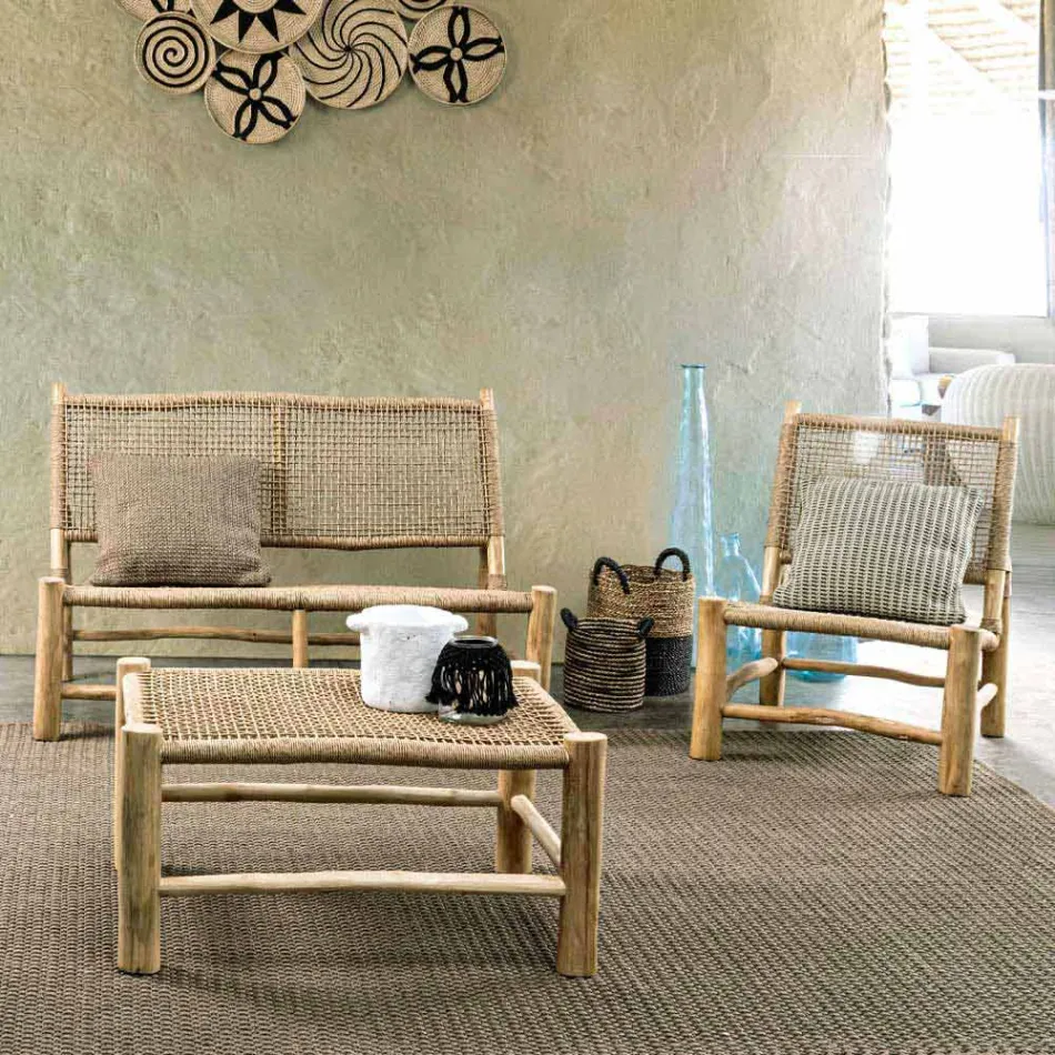 Outdoor Armchair in Teak Branches and Synthetic Fiber, 2 Pieces - Tecno Viadurini