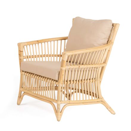 Outdoor Armchair in Natural Rattan Complete with Cushions - Bellaria Viadurini
