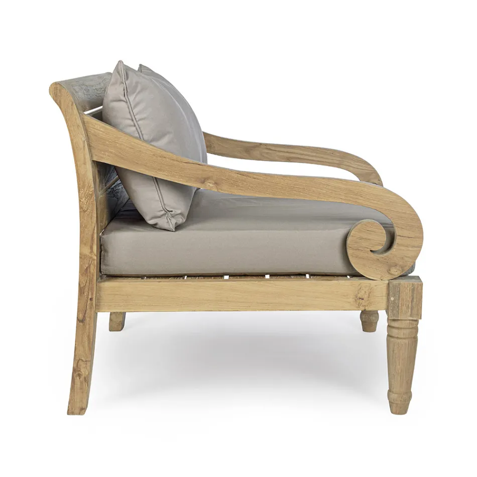 Outdoor Teak Armchair with Fabric Cushions, Homemotion - Tatyana Viadurini