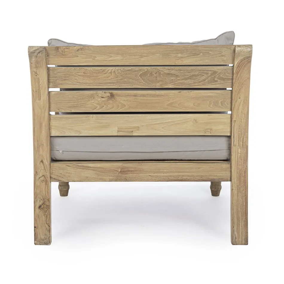 Outdoor Teak Armchair with Fabric Cushions, Homemotion - Tatyana Viadurini