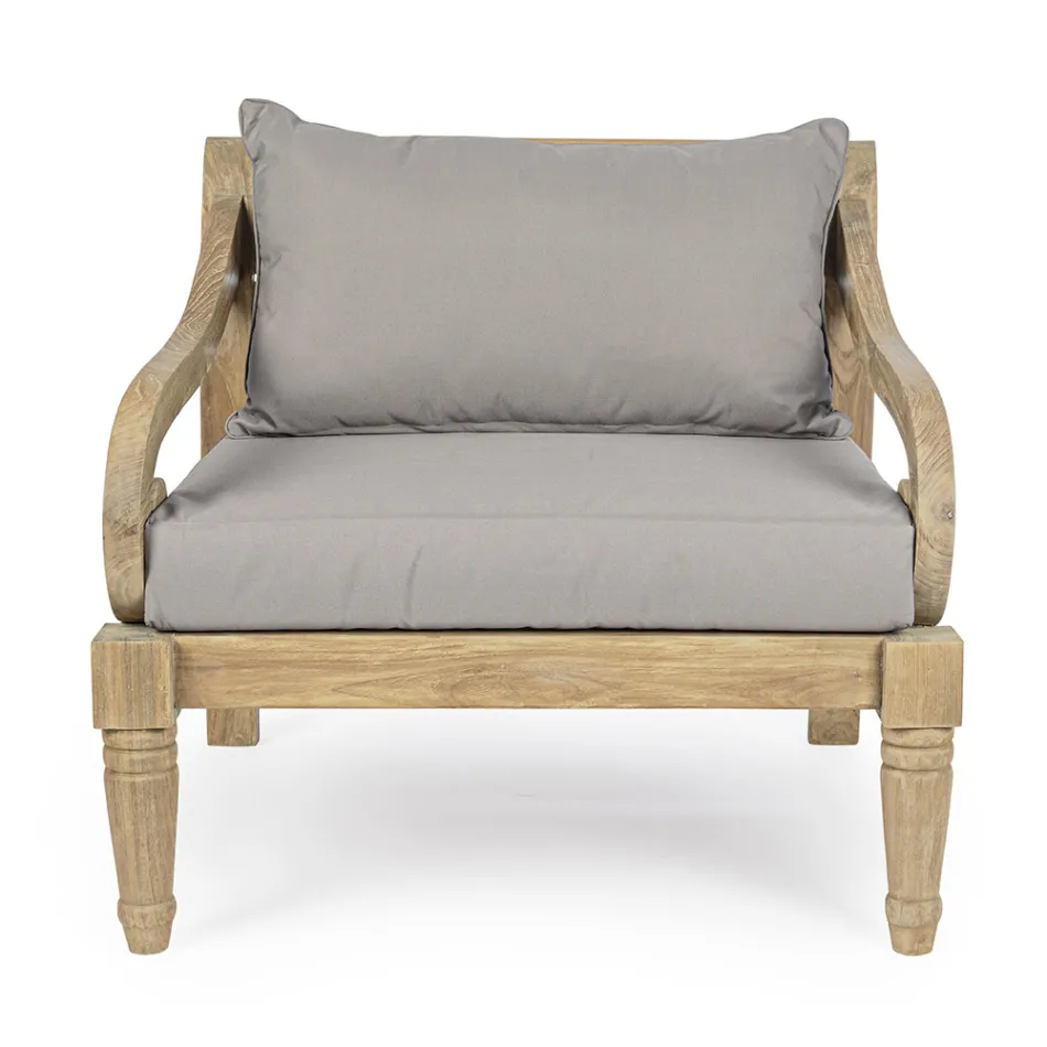 Outdoor Teak Armchair with Fabric Cushions, Homemotion - Tatyana Viadurini