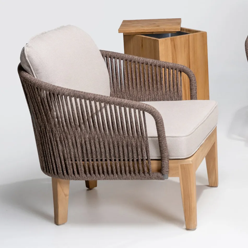 Outdoor Armchair in Teak and Polyethylene Weave - Jhon Viadurini