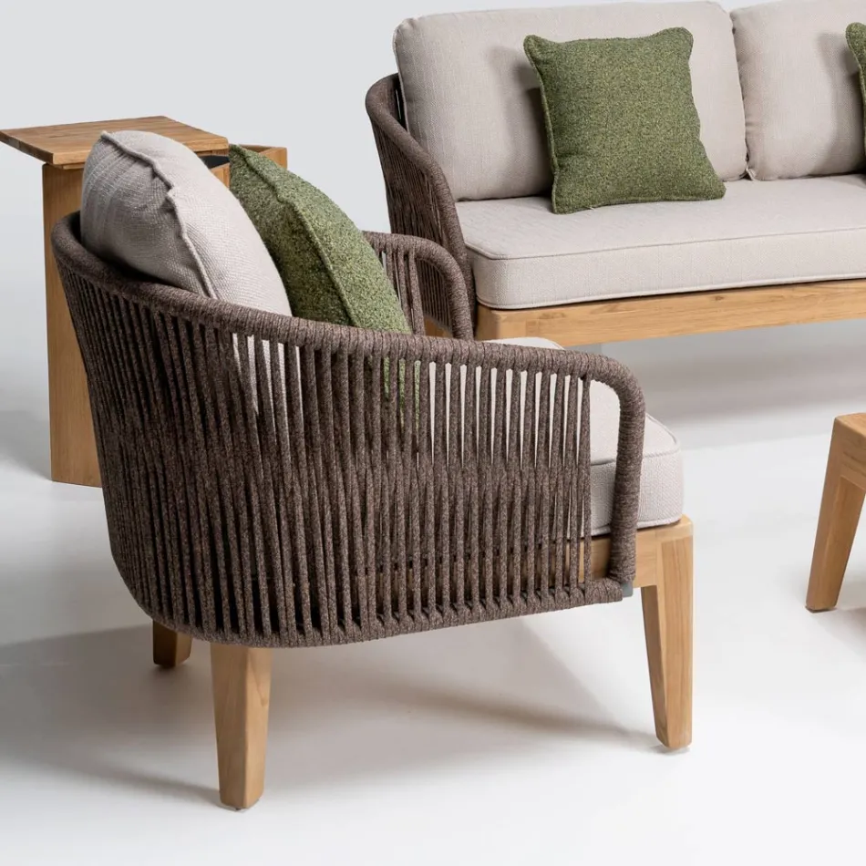 Outdoor Armchair in Teak and Polyethylene Weave - Jhon Viadurini